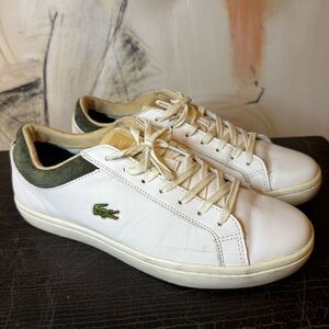 Lacoste Men's White Sneakers with Green Trim size 9